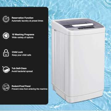 Outspurge Full Automatic Washer Machine,Portable Washing Machine for Household Use,1.34 Cu.Ft.Laundry Washer Spin with 10 Wash Programs& LED Display& Built-in Drain Pump,Ideal for Apartment,RV