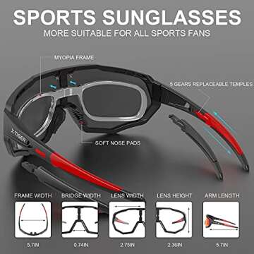 X-TIGER Polarized Sports Sunglasses with 5 Interchangeable Lenses,Mens Womens Cycling Bike Glasses,Baseball Running Fishing Golf Driving Sunglasses