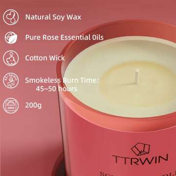 TTRWIN Rose Scented Candle, Natural Soy Wax, Red Rose Glass Jar with Bell Dome, 150g, 40H+ Long Lasting Aromatherapy Candle, Romantic Gift for Her Birthday, Valentine, Wedding, Christmas