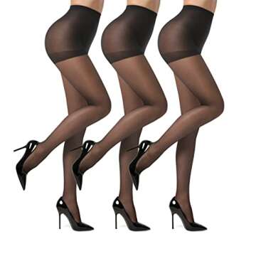 EVERSWE 3 Pairs Women's Sheer Tights 20D, High Waist Control Top Pantyhose Hosiery (Black, S)