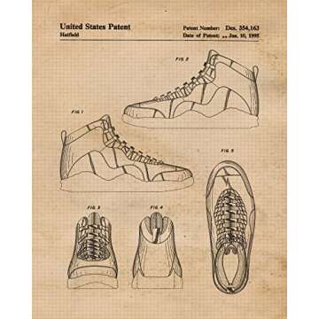 Vintage AJ Shoes Patent Prints, 4 (8x10) Unframed Photos, Wall Art Decor Gift for Home Basketball Sneakers Office Studio Gears Garage School Gym College Student Teacher Coach Fitness Trainer Fan