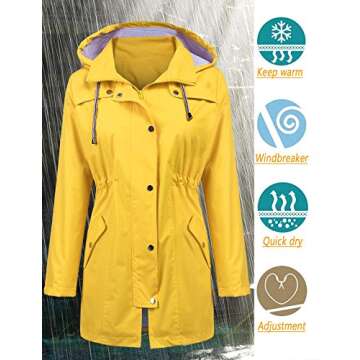 LOMON Women Raincoat Lightweight Active Wear Quick-drying Junior Casual Fashion Rain Jacket Outdoor Waterproof Jacket Yellow M