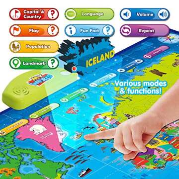 BEST LEARNING i-Poster My World Interactive Map - Educational Talking Toy for Children of Ages 5 to 12 Years Old - Ideal Educational Birthday Gift