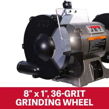 JET 8-Inch Bench Grinder with Wire Wheel, 3450 RPM, 1 HP, 115V 1Ph (Model JBG-8W)