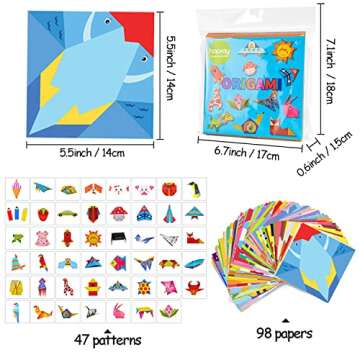 hapray Origami Kit for Kids Ages 5-8 8-12, with Guiding Book, 98 Sheets Paper with 47 Patterns, DIY Art and Craft Projects, Beginners Children's Day Gift Boy Girl