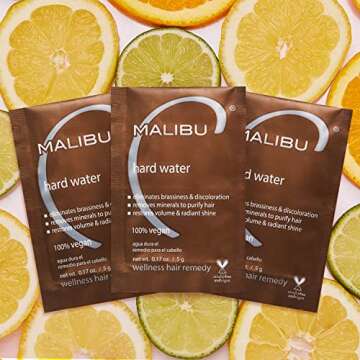 Malibu C Hard Water Wellness Hair Remedy - Removes Hard Water Deposits & Impurities from Hair - Contains Vitamin C Complex for Shiny Hair + Vibrancy - Hard Water Hair Products (3 Packets)