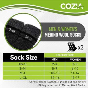 Merino Wool Socks Casual Warm Socks for Winter Cozy Boot Socks for Men & Women Black ML