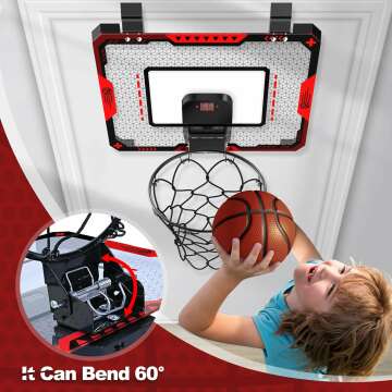 Basketball Hoop Indoor for 5 6 7 8 9 10+ Year Old Boys Kids, Mini Basketball Hoop with Electronic Scoreboard Over The Door, Sport Toys Birthday Gift