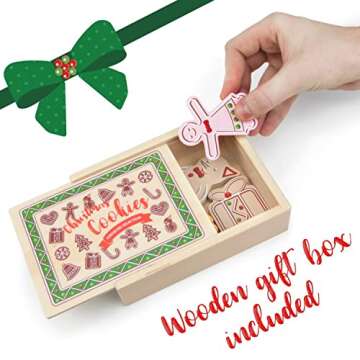 Imagination Generation - Christmas Cookies - Wooden Play Food Set of Gingerbread Cookies with Cookie Box - Perfect Christmas Stocking Stuffers for Kids Ages 3+ - 9 Piece Set with Gift Box