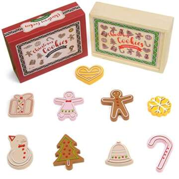 Imagination Generation - Christmas Cookies - Wooden Play Food Set of Gingerbread Cookies with Cookie Box - Perfect Christmas Stocking Stuffers for Kids Ages 3+ - 9 Piece Set with Gift Box