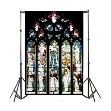 AOFOTO 6x8ft Angel Stained Glass Window Photography Background Vintage Church Cathedral Glass Painting Heaven Backdrop Religion Kid Adult Artistic Portrait Photoshoot Studio Props Video Drape Vinyl