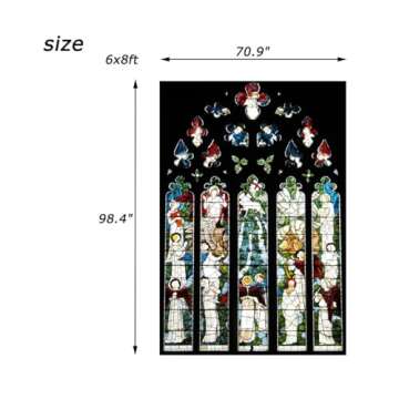 AOFOTO 6x8ft Angel Stained Glass Window Photography Background Vintage Church Cathedral Glass Painting Heaven Backdrop Religion Kid Adult Artistic Portrait Photoshoot Studio Props Video Drape Vinyl