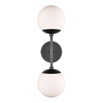 Light Society LS-W268-BK-WH Zeno Black and White Glass 2-Light Globe Wall Sconce, Mid Century Modern Retro Vintage Style