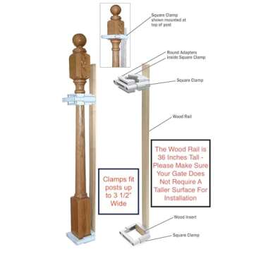 Safety Innovations No Hole Stairway Baby Gate Mounting Kit - Fits Posts from 2 3/4 inches to 3 1/2 inches Wide with Square or Round Tops - No Adhesives On Or Screws in Your Posts, (1-Pack)