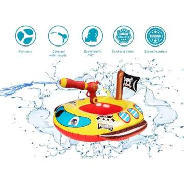 Pool Floats Kids with Water Gun, Pirate Ship Float for Toddler, Blow Up Swimming Pool Toys, Summer Fun Pool Inflatables Floaties for Boys Girls and Child, Outdoor Water Toys for Kids Ages 3-5 4-8