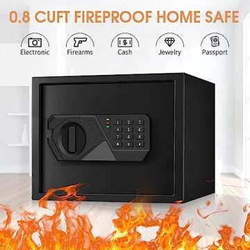 1.3 Cubic Small Home Safe Fire and Waterproof, Anti-theft Fireproof Safe Box with Digital Keypad, Spare Keys and Removable Shelf, Personal Safe for Home Money Medicine Valuables