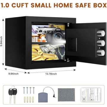 1.3 Cubic Small Home Safe Fire and Waterproof, Anti-theft Fireproof Safe Box with Digital Keypad, Spare Keys and Removable Shelf, Personal Safe for Home Money Medicine Valuables