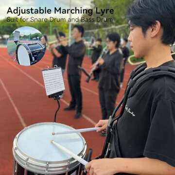 MusBoard Marching Lyre MB-SB10, Adjustable Marching Band Music Lyre for Snare Drum and Bass Drum with 10 Pages, Holds 20 Sheets of Music