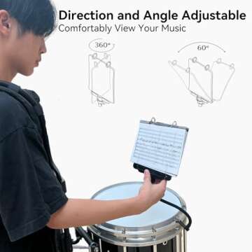 MusBoard Marching Lyre MB-SB10, Adjustable Marching Band Music Lyre for Snare Drum and Bass Drum with 10 Pages, Holds 20 Sheets of Music