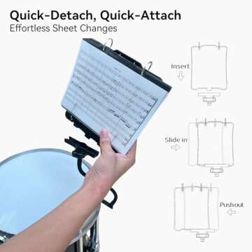 MusBoard Marching Lyre MB-SB10, Adjustable Marching Band Music Lyre for Snare Drum and Bass Drum with 10 Pages, Holds 20 Sheets of Music