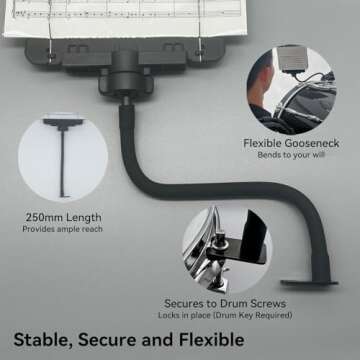 MusBoard Marching Lyre MB-SB10, Adjustable Marching Band Music Lyre for Snare Drum and Bass Drum with 10 Pages, Holds 20 Sheets of Music