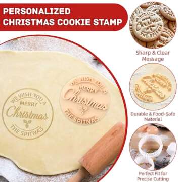 Personalized Christmas Cookie Stamp with Cutter, Custom Merry Christmas Cookies with Your Family's Last Name, Handcrafted Gift for Baking, Holiday Decorating, Bakers - Merry Christmas Cookie Stamp