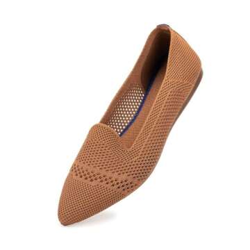 Frank Mully Womens Pointed Toe Flats Knit Dress Shoes Comfort Women Shoes Slip On Shoes for Woman Classic Softable Shoes Low Wedge Tan, 7