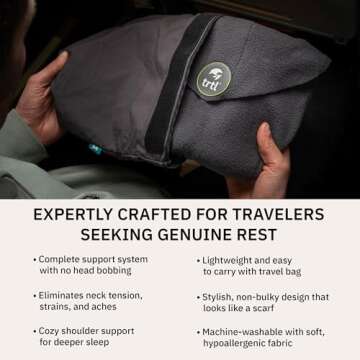 trtl Travel and Airplane Pillow - Real Sleeping Experience on Long Flights - Neck and Shoulder Support - Super-Soft, Lightweight, Easy-to-Carry, and Machine-Washable Flight Pillow - Grey