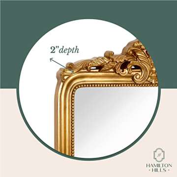 Hamilton Hills 24x36 inch Vintage Gold Mirror | French Baroque & Antique Arched Mirror for Wall Decor | Gold Bathroom Mirror | Ornate Entryway Mirrors for Wall | Decorative Fancy Vanity to Hang