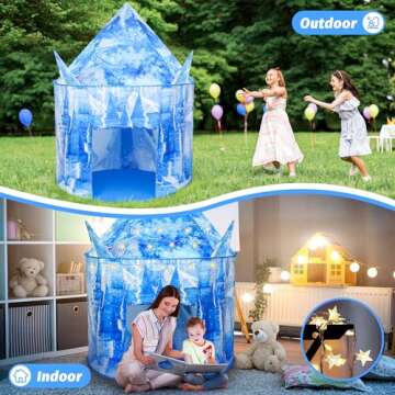 HopeRock Frozen Kids Tent, Frozen Toy for Girls with Snowflake Lights, Ice Castle Kids Play Tent for Indoor Outdoor Games Kids Pop Up Tents for Girls, Christmas Birthday Gifts Princess Tent for Girls