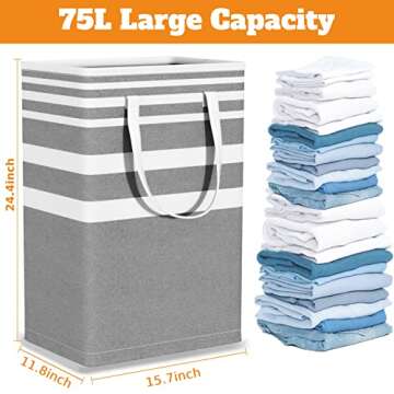 VOSGO Laundry Basket, 3-Pack 75L Waterproof Laundry Hamper, Collapsible Laundry Bag with Extended Handles, Organization Baskets for Clothes Toys, Family Dorm Room & Laundry Room Essentials, Grey