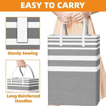 VOSGO Laundry Basket, 3-Pack 75L Waterproof Laundry Hamper, Collapsible Laundry Bag with Extended Handles, Organization Baskets for Clothes Toys, Family Dorm Room & Laundry Room Essentials, Grey