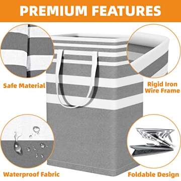 VOSGO Laundry Basket, 3-Pack 75L Waterproof Laundry Hamper, Collapsible Laundry Bag with Extended Handles, Organization Baskets for Clothes Toys, Family Dorm Room & Laundry Room Essentials, Grey