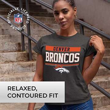 Team Fan Apparel NFL Women's Team Block Charcoal Tagless T-Shirt - Cotton Blend - Rock Game Day with Perfect Comfort & Style (Denver Broncos - Charcoal, Small)