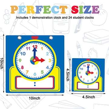 Junkin 25 Pcs Teaching Clock Kit, Clocks Practice Clocks for Kids Learning Time with Erasable Surface for Home School Classroom Supplies (Cute Style)