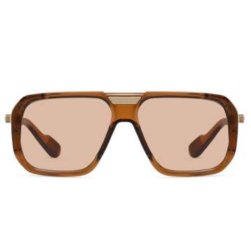 TruFabV Vintage Retro Rectangle Sunglasses for Men Women 70s Square Sun Glasses Chunky Frame (Brown)