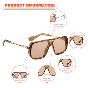 TruFabV Vintage Retro Rectangle Sunglasses for Men Women 70s Square Sun Glasses Chunky Frame (Brown)