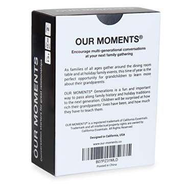 OUR MOMENTS Generations Game: 100 Conversation Starters for Grandparents & Grandchildren, Portable Cardstock Tabletop Game for Family Dinner, Car, Camping, Road Trip