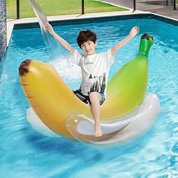 Sloosh Inflatable Banana Pool Float - Giant Banana Funny Pool Floats Swimming Pool Party Decorations, Blow Up Ride on Pool Toys Rafts Lounge for Kids Adults Gifts Beach Lake Seasonal Merriment