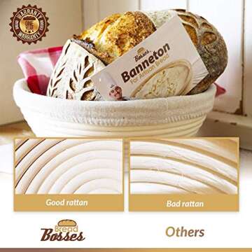 9 Inch Bread Banneton Proofing Basket - Baking Bowl Dough Gifts for Bakers Proving Baskets for Sourdough Bread Scraper Tool Starter Proofing