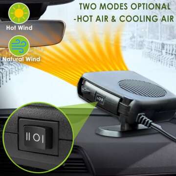 Car Heater, 200W Portable Windshield Defroster Fast Heating and Cooling Auto Car Defogger Window Defroster Automobile Windscreen Heater Plug in Cigarette Lighter Heaters with 360 Degree Rotary (12V)