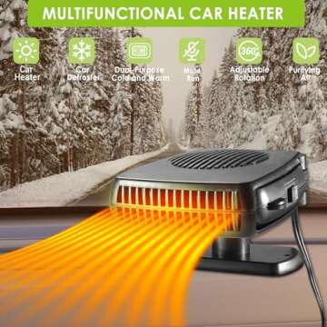 Car Heater, 200W Portable Windshield Defroster Fast Heating and Cooling Auto Car Defogger Window Defroster Automobile Windscreen Heater Plug in Cigarette Lighter Heaters with 360 Degree Rotary (12V)