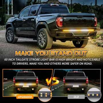 XRIDONSEN 60 inch Truck Tailgate Strobe Lights Strip 360 LED Amber White Rear Window Lights Tail Emergency Lights Flashing Warning Hazard Safety for Tow Plow Trucks Construction Vehicles Pickup