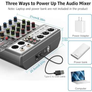 Aveek Professional Audio Mixer, Sound Board Mixing Console with 5 Channel Digital USB Bluetooth Echo Delay Effect, Input 48V Phantom Power Stereo DJ Mixers for Recording, Live Streaming, Podcasting