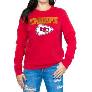 FOCO NFL Kansas City Chiefs Women's Sequin Bling Sweatshirt - Size Small