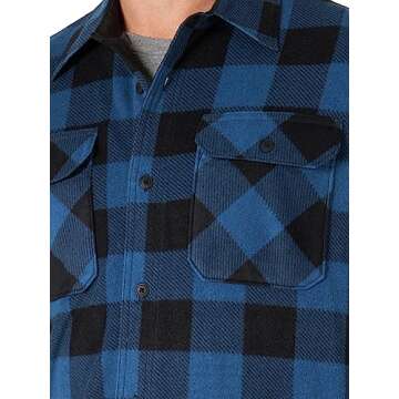 Wrangler Authentics Men's Long Sleeve Heavyweight Fleece Shirt Blue Buffalo Plaid Small