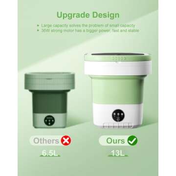 Portable Washing Machine, 13L Large Capacity Laundry Washer Cleaning for Underwear, Baby Clothes, Shirts,Small Delicates. Foldable Mini Washer and Dryer Combo for Apartment,Hotel,Camp,RV,Travel(Green)