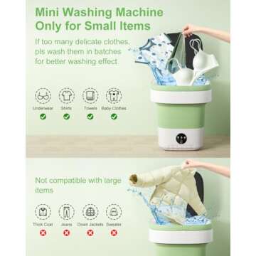 Portable Washing Machine, 13L Large Capacity Laundry Washer Cleaning for Underwear, Baby Clothes, Shirts,Small Delicates. Foldable Mini Washer and Dryer Combo for Apartment,Hotel,Camp,RV,Travel(Green)