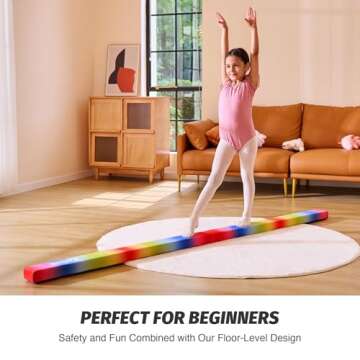 ZELUS Rainbow 8 ft Folding Gymnastics Balance Beam, Water-Resistant Suede & High Density EVA for Kids, Beginners & Professional Gymnasts, Hinge Connection & Non-Slip Base