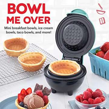 DASH Mini Waffle Bowl Maker for Breakfast, Burrito Bowls, Ice Cream and Other Sweet Desserts, Recipe Guide Included - Aqua